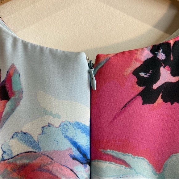 TAHARI Sz 14 Handkerchief Overlay Bold Pastel Floral Zipper in Back Dress - Picture 10 of 16